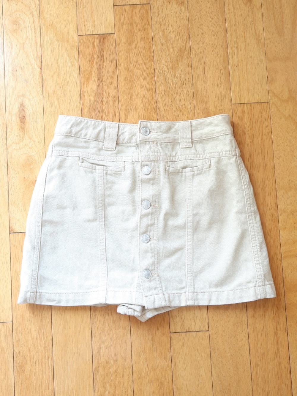 NWOT Free People We The Free Midnight Sun Mid Rise Denim Mini Skort Cream Sz 27